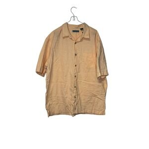 Cubavera Men's Shirt Collared Button Up Short Sleeve Linen Relax Casual Peach XL